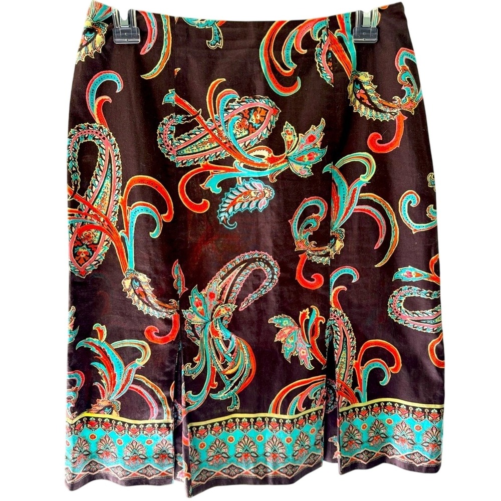 Harold's 2 Vintage Brown Paisley Fit 2 Flare Skirt with box pleated hem cotton.